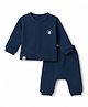 First Smile Fleece Knit Full Sleeves Winter Nightwear With Bear Applique - Navy Blue