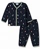 First Smile Fleece Knit Full Sleeves Winter Nightwear Co-ords With Tree Print  - Navy Blue