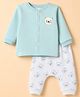 First Smile Fleece Knit Full Sleeves Bear Embroidered T-Shirt & Diaper Pant Winter Wear Night Suit - Light Blue