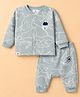 First Smile Fleece Knit Full Sleeves Winter Nightwear With Bear Applique - Grey