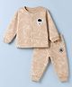 First Smile Fleece Knit Full Sleeves Winter Nightwear With Bear Applique - Beige