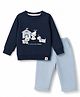 Ollypop Looper Knit Full Sleeves T-Shirt and Pant Set Puppy Patch - Blue