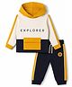Ollypop Looper Knit Full Sleeves Hooded T-Shirt and Jogger Set Explorer Print - Mustard & Navy