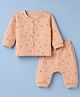 First Smile Knit Full Sleeves Printed Co-Ords T-Shirt & Diaper Winter Night Suit - Peach