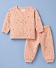 First Smile Polyfill Knit Full Sleeves Winter Nightwear Co-ords With Tropical Print - Peach