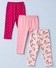 Babyhug Cotton Lycra Knit Full Length Leggings with Hearts & Butterfly Print Pack of 3 - Pink & White