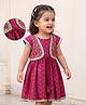 EARTHY TOUCH Viscose Woven Half Sleeves Ethnic Dress With Sequin Detailing & Zari Floral Work - Pink