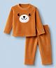 Babyhug Velour Knit Full Sleeves T-Shirt & Pajama Winter Night Suit with Bear Patch - Brown