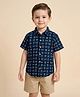 Rikidoos Cotton Woven Half Sleeves Shirt & Shorts Set - Navy Blue & Cream