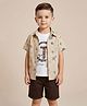 Rikidoos Cotton Woven Half Sleeves Animal Printed Shirt & Shorts Set With Inner Tee - Tan & Black