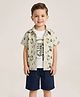 Rikidoos Cotton Woven Half Sleeves Beach Theme Shirt & Shorts Set With Texted Inner Tee - Light Green & Black