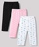 Babyhug Cotton Lycra Knit Full Length Leggings With Floral Print & Polka Dots Pack Of 3 - Black Pink & White