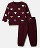 Babyhug Knit Full Sleeves Sweater Set with Full Length and Hearts Design in Wine