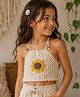 Woonie Cotton Hand Knitted Sleeveless Floral Embroidered Crochet Top - Cream
