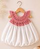 Woonie Cotton Hand Knitted Sleeveless Crochet Balloon Dress - White