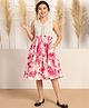 Woonie Cotton Hand Knitted Sleeveless Abstract Printed Crochet Dress - Pink