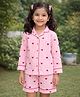 Fairies Forever Cotton Woven Full Sleeves Hearts Printed Coordinating Shirt & Shorts Night Suit - Pink
