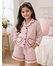 Fairies Forever Cotton Woven Full Sleeves Hearts Printed Coordinating Shirt & Shorts Night Suit - Red