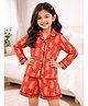 Fairies Forever Cotton Woven Full Sleeves Leopard Printed Coordinating Shirt & Shorts Night Suit - Orange