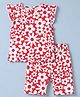 Babyhug 100% Cotton Knit Half Sleeves Top & Capri Co-ords Night Suit With Floral Print - Red
