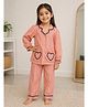 Fairies Forever Cotton Woven Full Sleeves Hearts Embroidered Striped Shirt & Shorts Night Suit - Peach