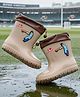 Yellow Bee Cricket Theme Applique Detailed Rain Boots  - Beige & Brown