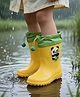 Yellow Bee Panda Applique With Rotating Bamboo Detailed Rain Boots - Yellow & Green
