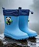 Yellow Bee Panda With Rotating Bamboo Applique Detailed Rain Boots - Blue