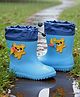 Yellow Bee Bear Applique With Rotating Pinwheel Detailed Rain Boots - Blue