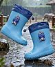 Yellow Bee Dinosaur Applique Detailed Rain Boots - Blue