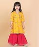 AJ Dezines Cotton Woven Three Fourth Sleeves Floral Printed Lace Embellished Kurti & Sharara Set - Yellow