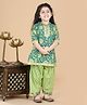 AJ Dezines Pure Cotton Woven Three Fourth Sleeves Floral Printed Kurti & Salwar Set - Green