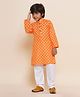 AJ Dezines Cotton Woven Full Sleeves Geometric Printed Kurta & Pyjama Set - Orange