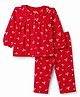 Babyhug Cotton Knit Full Sleeves Front open Co-Ords Top & Pajama Night Suit with Floral Print -Red