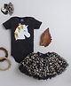 TINY MINY MEE Elastane Woven Half Sleeves Unicorn Printed Onesie & Skirt With Headband Set -Black