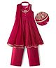 EARTHY TOUCH Georgette Woven Sleeveless Embroidered Kurta & Palazzo Set With Dupatta - Red