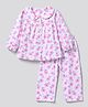 Babyhug Cotton Knit Full Sleeves Co-Ords T-Shirt & Pyjama Night Suit with Floral Print - White & Pink