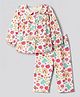 Babyhug Cotton Knit Full Sleeves Co-Ords Top & Pyjama Night Suit with Rainbow Floral & Butterfly Print - Dark Pink