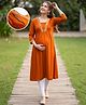 Bella Mama Woven Three Fourth Sleeves Maternity Solid Kurta With Highlighted Neck - Rust Orange