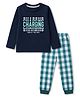 Honeyhap Premium 100% Cotton Knit Bio Finish Full Sleeves T-Shirt & Checked Pyjama Night Suit With Text Print - Navy Blue & White