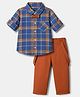 Babyhug 100% Cotton Woven Full Sleeves Checked Shirt and Pant Set - Brown