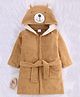 Babyhug Velour Microfiber Knit Full Sleeves Hooded Bath Robe With Bear Embroidery & Ear Applique - Brown