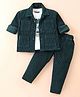 Dapper Dudes Woven Full Sleeves T-Shirt & Bottom with Corduroy Jacket- Dark Green