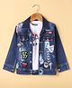 Dapper Dudes Cotton Denim Jacket and T-Shirt with Full Sleeves and Badge Applique Print in Blue for 10-11 Years