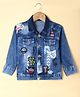 Dapper Dudes Cotton Denim Jacket and Tee with Full Sleeves and Strong Print in Light/Sky Blue for 9-10 Years