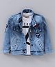 Dapper Dudes Cotton Knit Full Sleeves Denim Jacket with Badge Detailing & T-Shirt - Blue