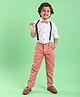 Dapper Dudes Woven Full Sleeves Floral Printed Shirt & Pant Set With Suspender & Bow - Peach