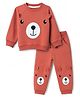 Babyhug 100% Cotton Terry Knit Full Sleeves T-Shirt & Joggers Set With Bear Print & Applique - Maroon