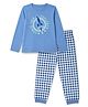 Honeyhap Premium  100% Cotton Knit Full Sleeves T-Shirt & Checked Jogger Night Suit with Bio Finish & Space Theme Print - Blue