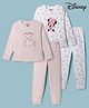Babyhug Disney Single Jersey Knit Full Sleeves Co-Ords T-Shirt & Pyjama Night Suit with Disney Print Pack of 2 - Pink